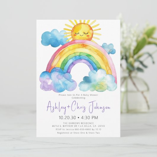 水彩虹ベビーシャワー招待状 招待状 (スタンド正面)