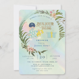 水彩虹ホログラフボンジュールボーイベビー 招待状