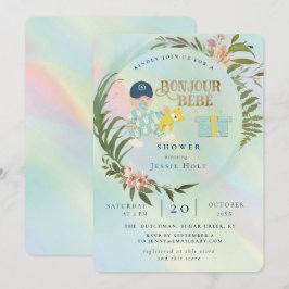 水彩虹ホログラフボンジュールボーイベビー 招待状