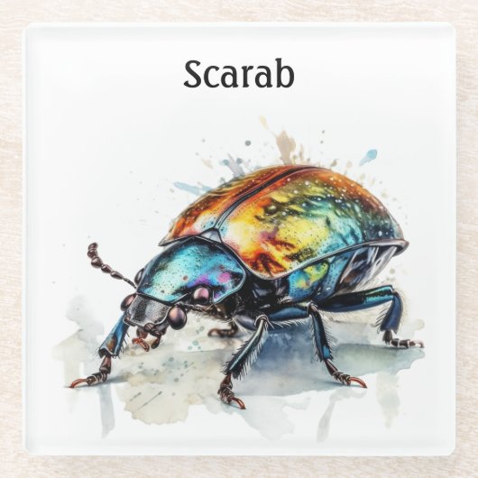 水彩虹彩甲虫カスタム、 ガラスコースター (正面)
