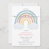 水彩虹彩粉彩女孩一岁生日派对 招待状 (正面)