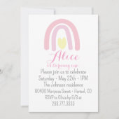 水彩虹彩 粉色 黄色 生日派对 招待状 (正面)