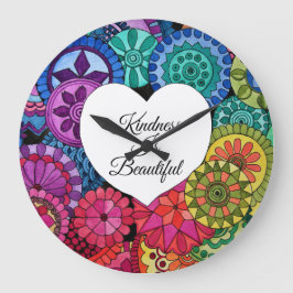 水彩虹曼荼羅とハート ラージ壁時計