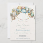 水彩虹気球ベビーシャワー 招待状 (正面)