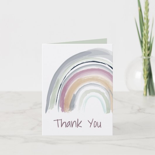 水彩虹緑、ピンク、コーラル色の感謝カード カード (正面)