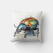 水彩虹色のカブトムシ クッション (正面)