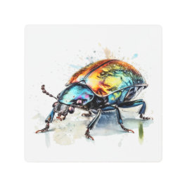 水彩虹色のカブトムシ メタルプリント