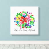 水彩虹色の花 キャンバスプリント (インサイチュ (ウッドフロア))