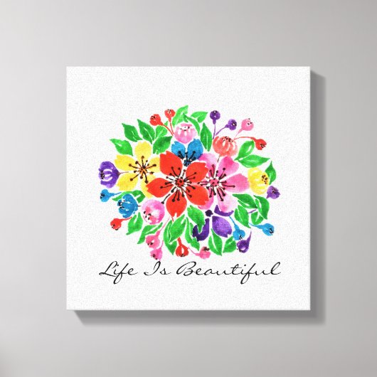 水彩虹色の花 キャンバスプリント (正面)