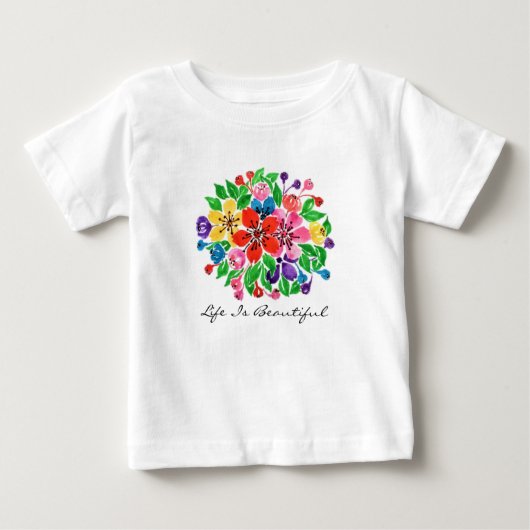 水彩虹色の花 ベビーTシャツ (正面)
