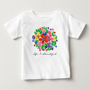 水彩虹色の花 ベビーTシャツ