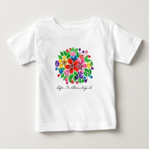 水彩虹色の花 ベビーTシャツ