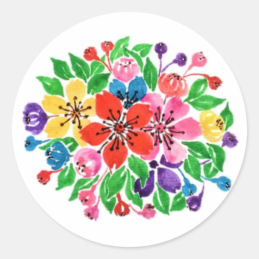 水彩虹色の花 ラウンドシール (正面)