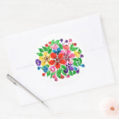 水彩虹色の花 ラウンドシール (封筒)