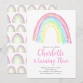 水彩虹色の誕生日パーティー 招待状 (正面/裏面)