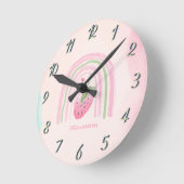 水彩虹色イチゴ ラウンド壁時計 (傾斜)