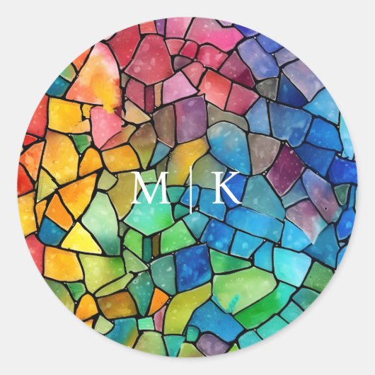 水彩虹色ステンドグラス ラウンドシール (正面)