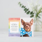 水彩虹色ストライプペット追悼招待状 ポストカード (スタンド正面)