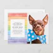 水彩虹色ストライプペット追悼招待状 ポストカード (正面/裏面)