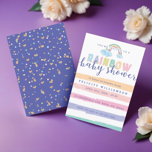 水彩虹色ストライプ ベビーシャワー招待状 招待状