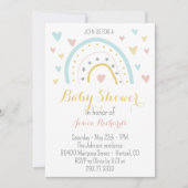 水彩虹色ハートピンクブルー ベビーシャワー 招待状 (正面)