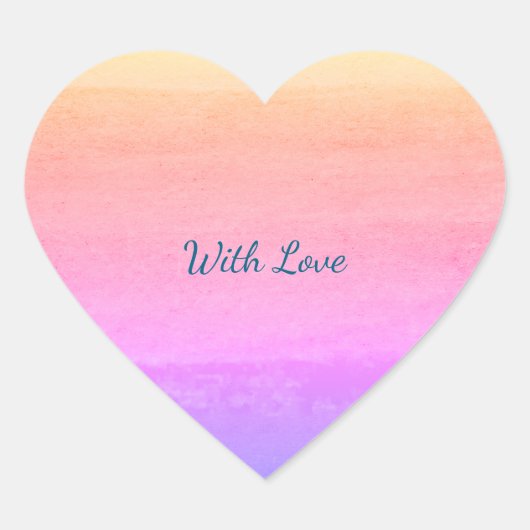 水彩虹色ハート「愛を込めて」ステッカー ハートシール (正面)