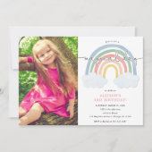 水彩虹色パステルガール誕生日写真 招待状 (正面)