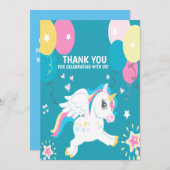水彩虹色ユニコーンの女の子の誕生日 サンキューカード (正面/裏面)