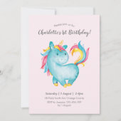 水彩虹色ユニコーンの誕生日招待状 招待状 (正面)