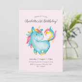 水彩虹色ユニコーンの誕生日招待状 招待状 (スタンド正面)