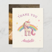 水彩虹色ユニコーン誕生日パーティー サンキューカード (正面/裏面)
