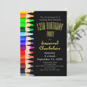 水彩虹色鉛筆 子供の誕生日パーティー 招待状 (スタンド正面)