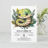 水彩蛇の爬虫類子供の誕生日 招待状 (スタンド正面)