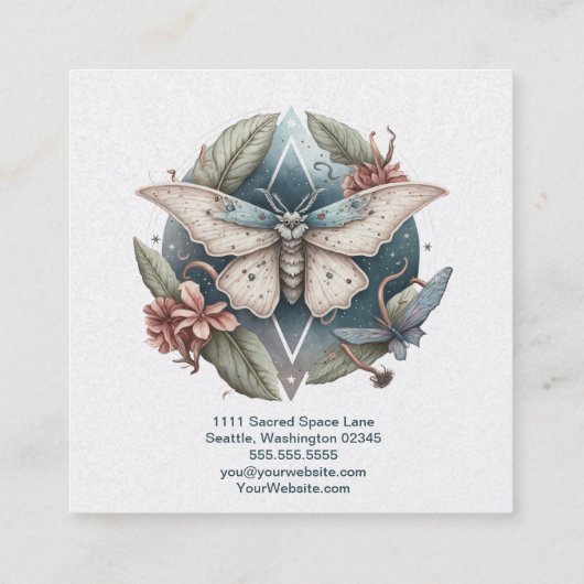 水彩蛾と花スクエアビジネスカード スクエア名刺 (裏面)