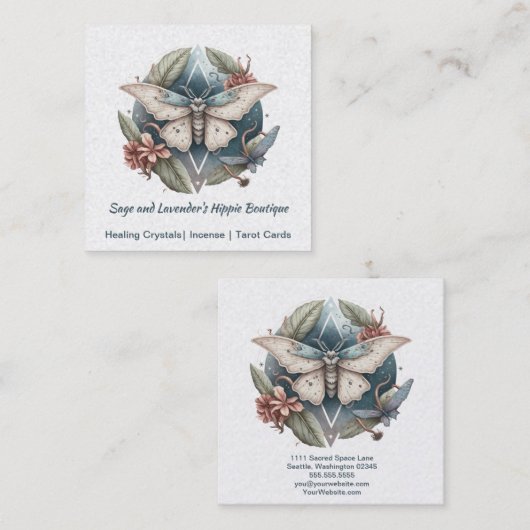 水彩蛾と花スクエアビジネスカード スクエア名刺 (正面/裏面)