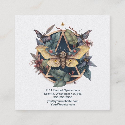 水彩蛾と花幾何学模様 スクエア名刺 (裏面)