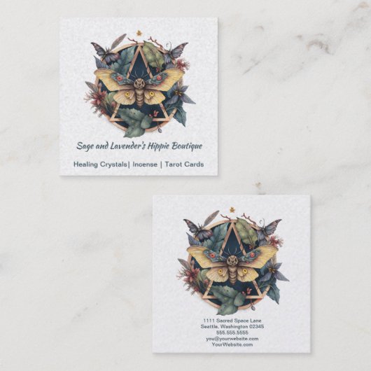 水彩蛾と花幾何学模様 スクエア名刺 (正面/裏面)