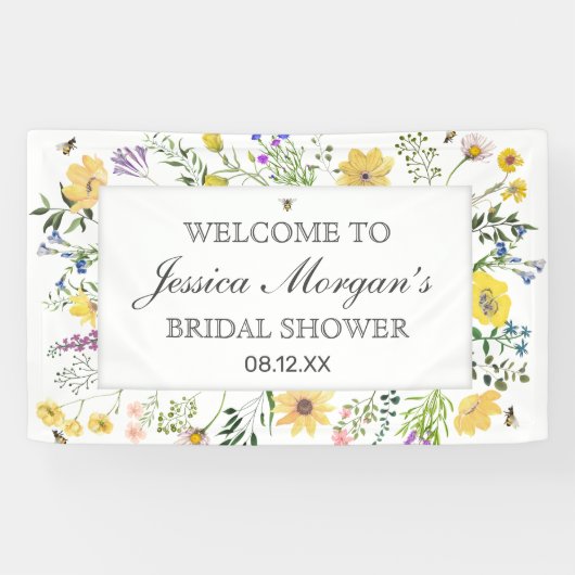 水彩蜂と繊細な野の花のベイビーシャワー 横断幕 (横)