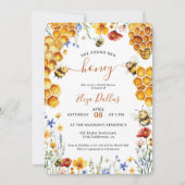 水彩蜂蜜ビー及びハニカムブライダルシャワー 招待状 (正面)