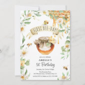 水彩蜂蜜ファースト・ビー・デイ1回目の誕生日 招待状 (正面)