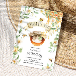 水彩蜂蜜ファースト・ビー・デイ1回目の誕生日 招待状