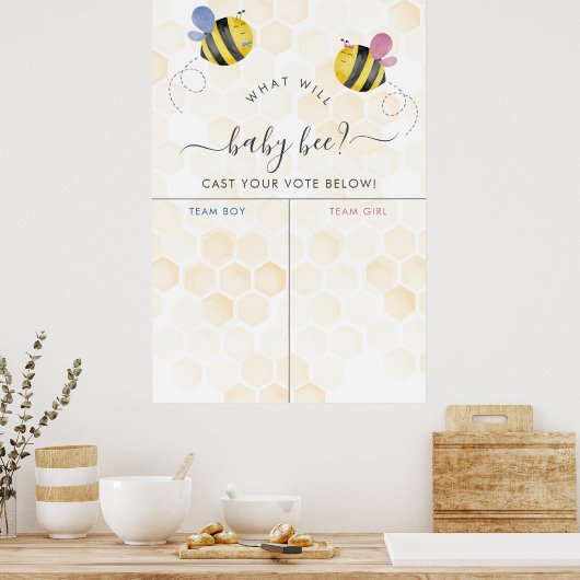 水彩蜂蜜蜂の女の子または男の子ジェンダーのリビール ポスター (キッチン)