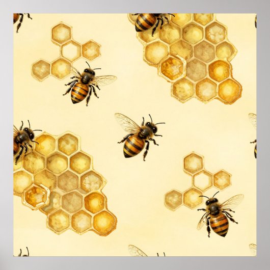 水彩蜂蜜蜂巢图案 ポスター (正面)