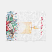水彩蝋燭とクリスマス装飾 フリースブランケット (正面(横))