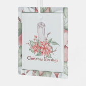 水彩蝋燭とポインセチアカスタムクリスマス ガラスオーナメント (正面左)