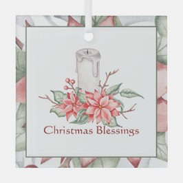 水彩蝋燭とポインセチアカスタムクリスマス ガラスオーナメント