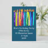 水彩蝋燭の女の子の誕生日の招待 招待状 (スタンド正面)