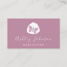水彩蝶々プリティピンクベビーシッター シンプル 名刺