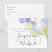 水彩蝶々ペリウィンクルレモン Save the Dat 案内ポストカード (正面/裏面)