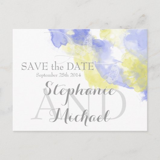 水彩蝶々ペリウィンクルレモン Save the Dat 案内ポストカード (正面)